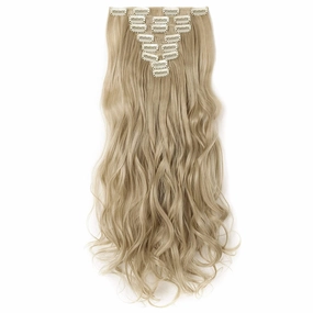 S-noilite 8PCS Blonde Curly Hair Extension Balayage Clip in Hair Extensions Full Head Wavy Blonde Hairpieces for Women,17 Inch,Ash Blonde Mix Bleach Blonde