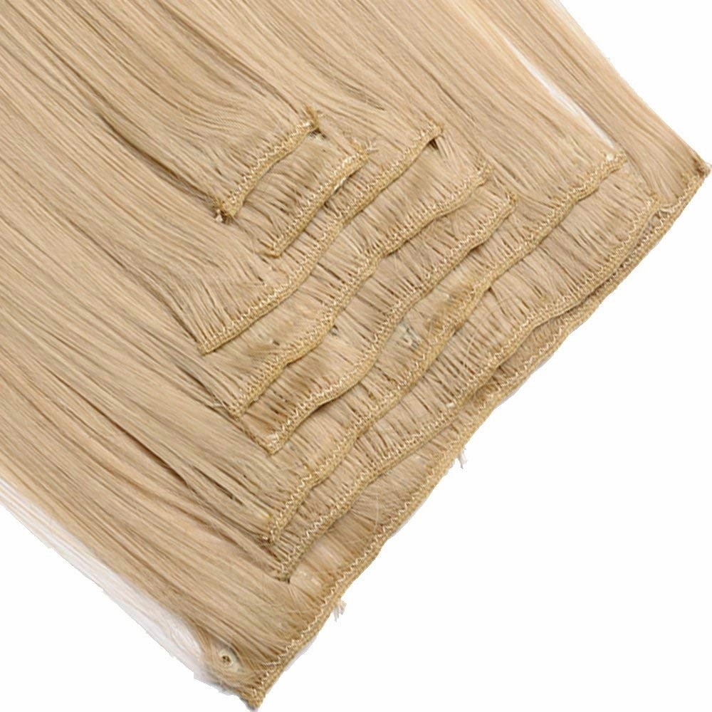 S-noilite 8PCS Blonde Hair Extension Balayage Blonde Clip in Hair Extensions Full Head Straight Hairpieces for Women,23 Inch,Dark Blonde mix Bleach Blonde