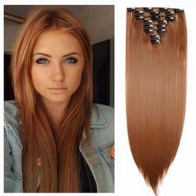 S-noilite 8pcs Clip In On Hair Extension 23" Full Head Long Straight Light Auburn Clip in Hair Extenisons Thick Synthetic Hairpieces for Women Girls(23", Light Auburn)