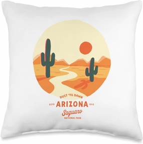 Saguaro National Park Arizona Trip Desert Road Travel Gift Throw Pillow, 16x16, Multicolor