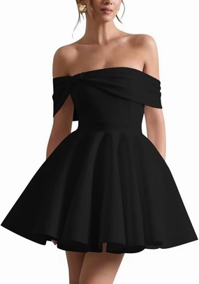 Satin Wedding Dresses for Bride Off Shoulder Bowknot Short Homecoming Dresses for Teens Puffy Sleeve Prom Party Gown