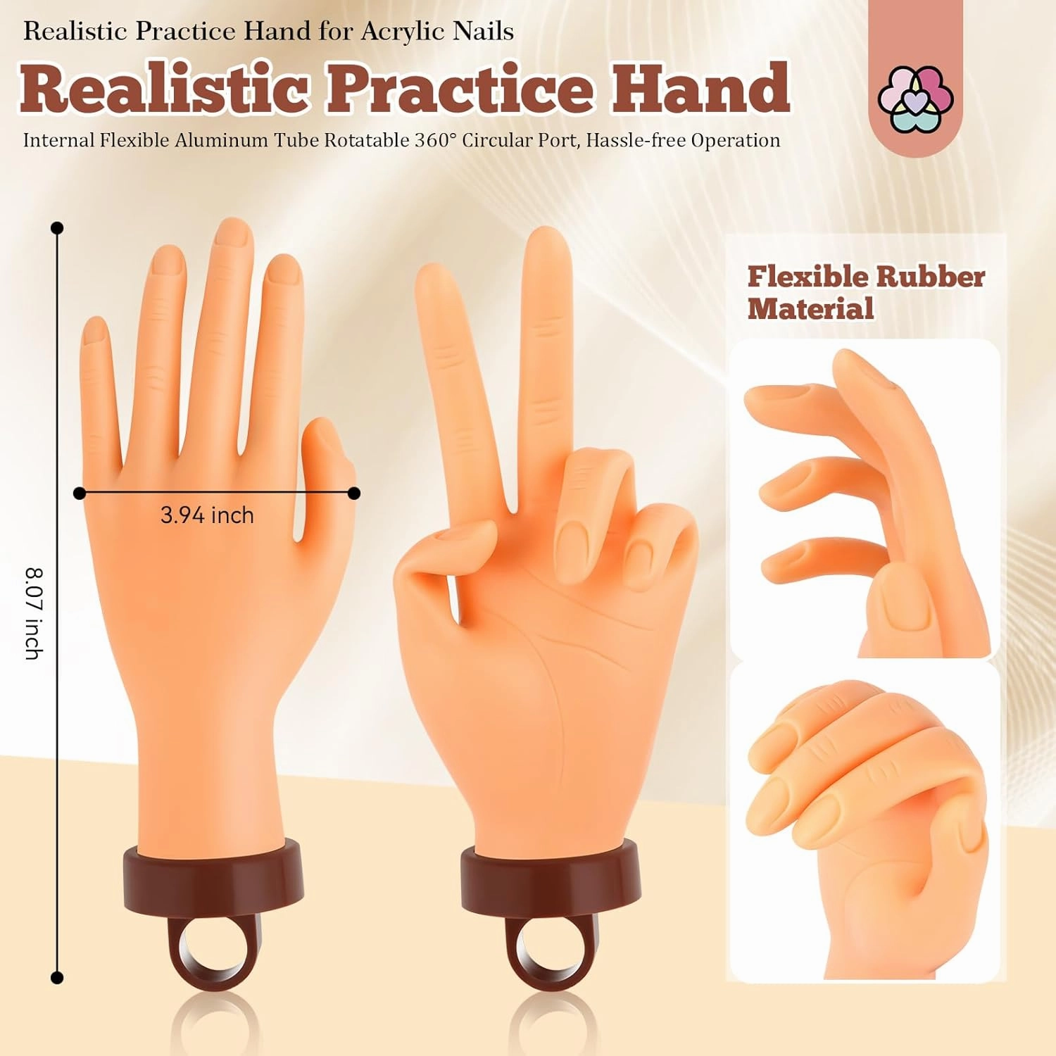 SAVILAND Practice Hand for Acrylic Nails: Flexible & Realistic Nail Practice Hand Mannequin Hand Silicone Nail Hand Practice with 120PCS Nail Tips Nail Glue for Beginners Manicure Training Home