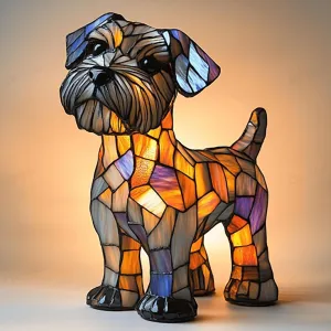 Schnauzer Lamp Stained Glass, Cat Lamp Stained Glass, Sherum Glowkitty, Stained Resin Night Light, 3D Cute Pet Led Table Lamps for Pet Lovers (Schnauzer)
