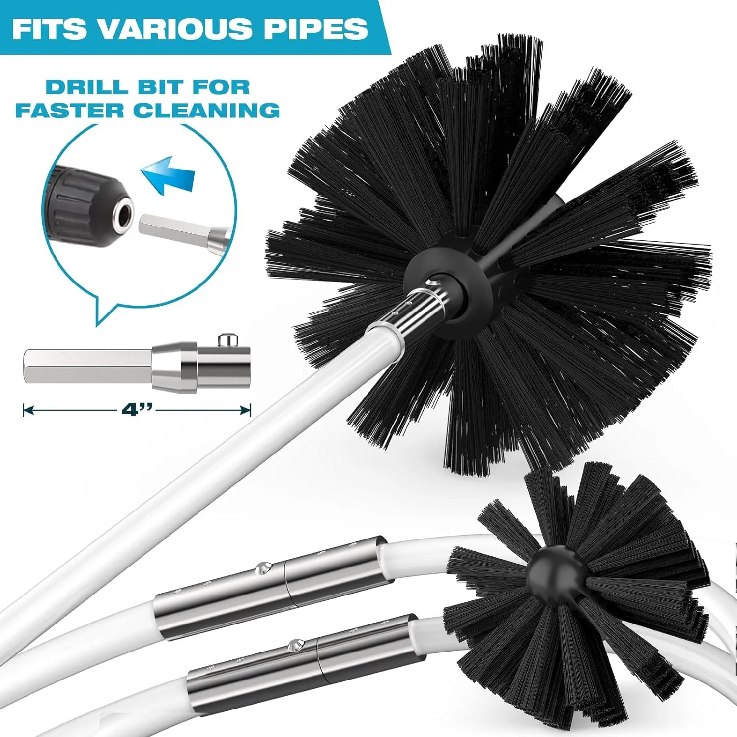 Sealegend 40 FEET Dryer Vent Cleaner Kit, 2 Pack Lint Brush with Drill Attachment, Extends Up to 40 Feet Flexible Rods with Storage Bag, Fireplace Chimney Brushes