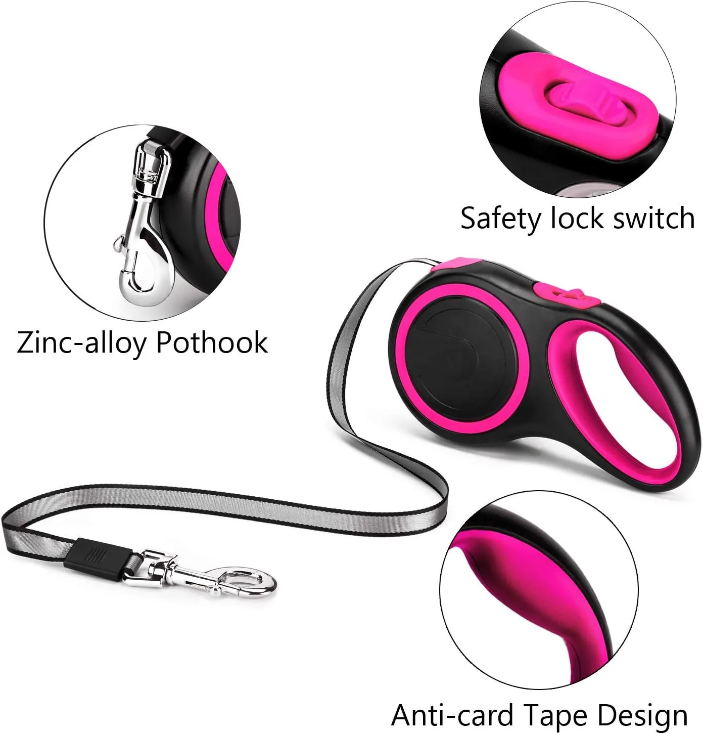 Segarty 26ft Dog Leash Retractable, Dog Leads Long for Medium Large Breed Pets Up to 110Lbs, No Tangle Nylon Tape and 1 Button Break & Lock Heavy Duty Leash for Training Running, Pink