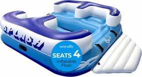 SereneLife Inflatable Floating Island - 4-Person Water Lounge Raft with Built-in Drink Holders, Perfect for Family Pool, Lake, River, and Beach Parties, Weight Capacity: 705 lbs