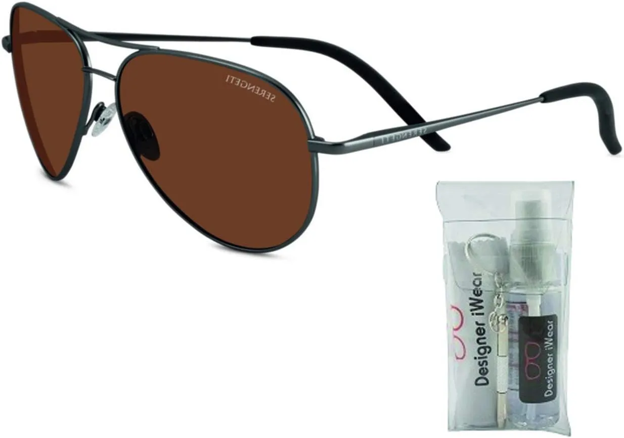 Serengeti Carrara 59MM Aviator Sunglasses For Men   BUNDLE with Designer iWear Kit