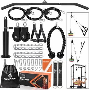 SERTT Home Gym Pulley System - Tricep Workout, Lat Pulldown, Biceps Curl, Triceps, Shoulders, Back, Forearm, Weight Cable for Squat Rack, Garage