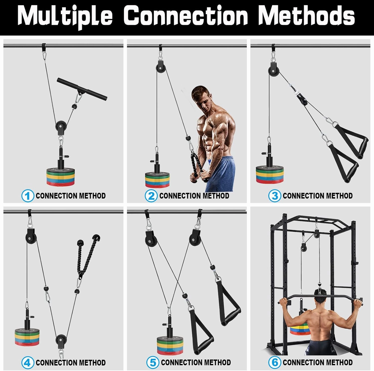 SERTT Weight Cable Pulley System Gym, Upgraded Cable Pulley Attachments for LAT Pull Down, Biceps Curl, Tricep, Arm Workouts - Home Gym Add On Equipment