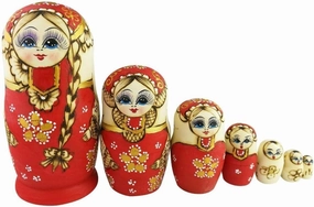 Set of 7 7pcs Red Big Braid Montessori Nesting Dolls Russian Wooden Matryoshka Birthday Gifts Home Decoration Preschool Toy