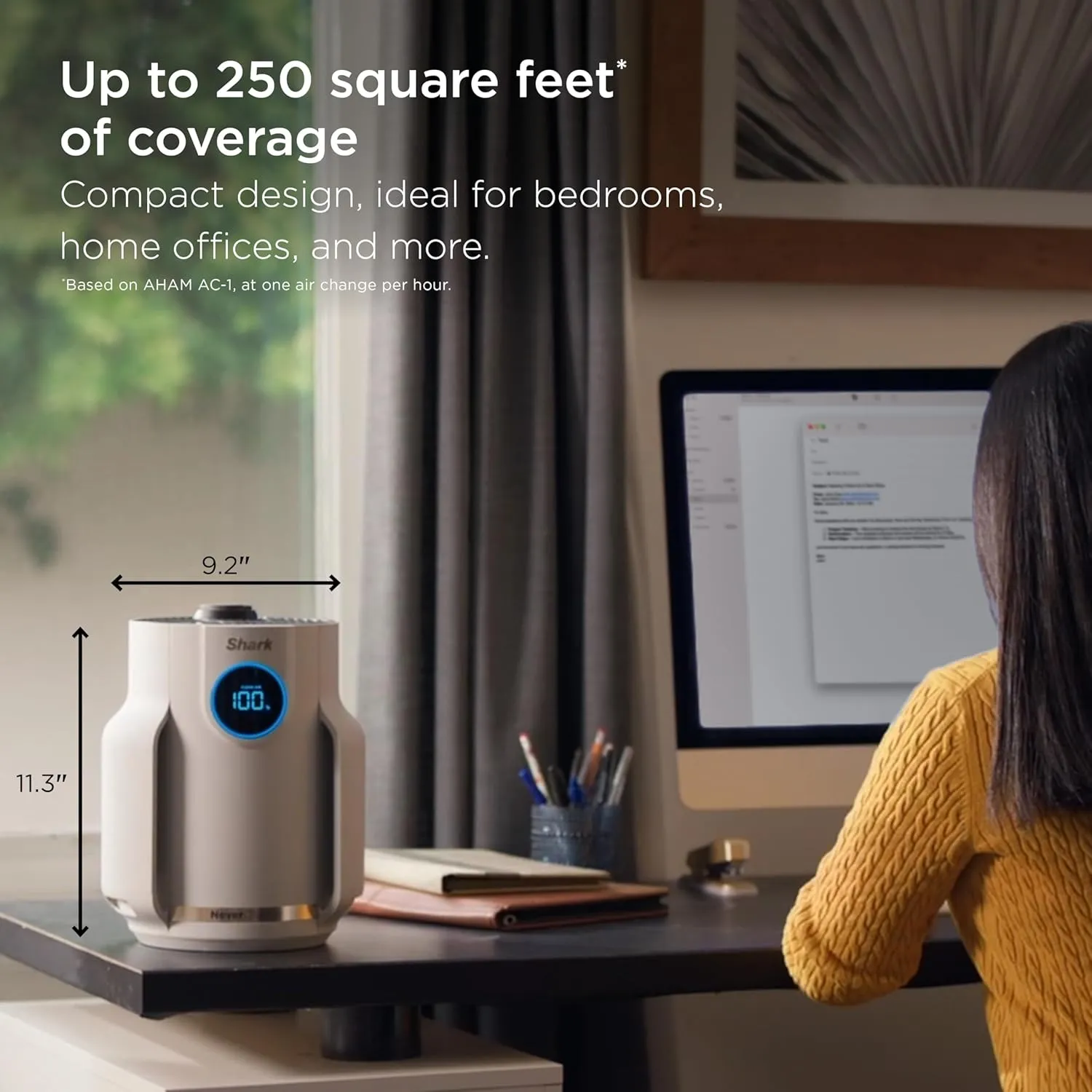 Shark NeverChange Air Purifier Compact Pro, Long-Lasting HEPA-Exceeding Filtration, For Pet Dander, Dust, Smoke, Allergens, Up to 250 sq. ft., Odor Neutralizer, Bedroom, Nursery, Dorm, HP072 (2025)