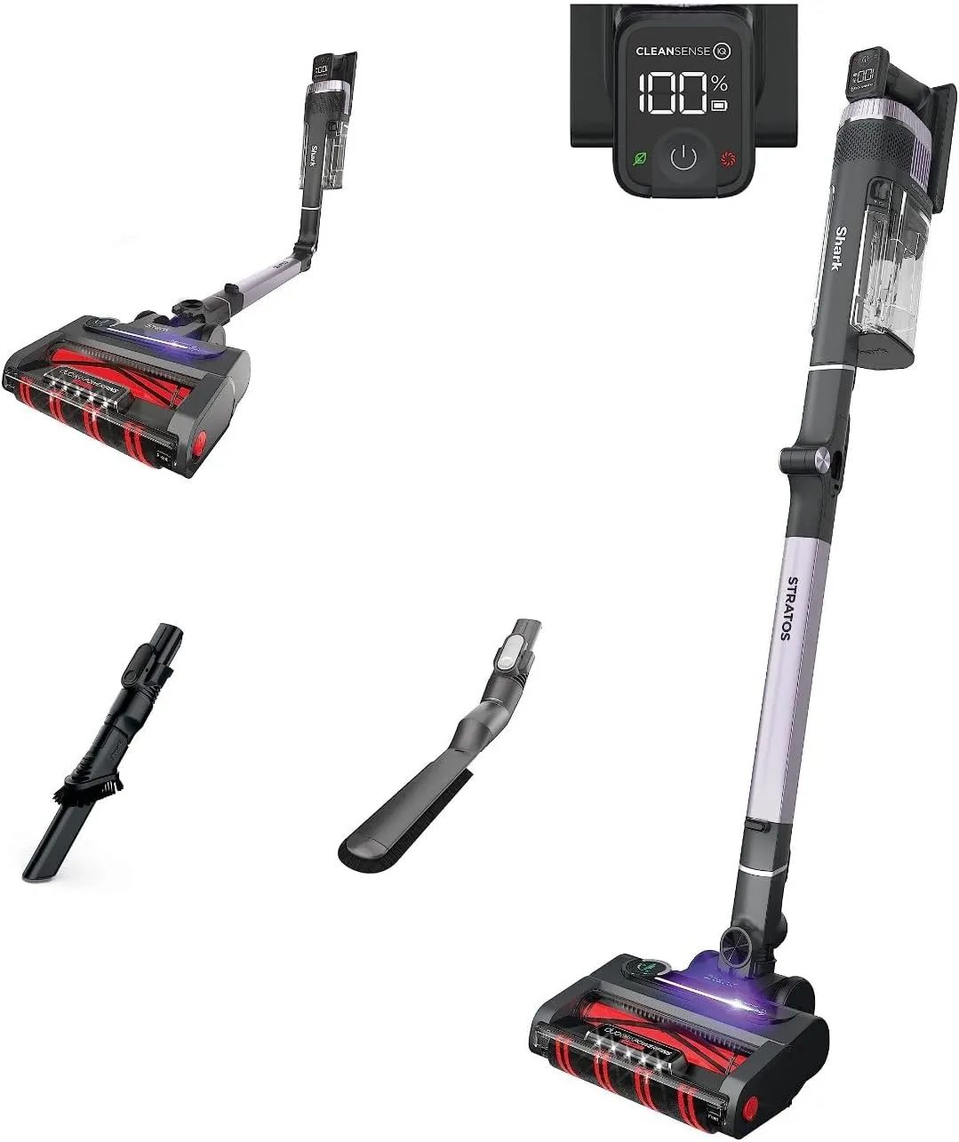 Shark Stratos Cordless Vacuum with Clean Sense IQ and Odor Neutralizer, MultiFlex Wand, Includes Duster Crevice Tool & Anti-Allergen Brush, Up To 60 Minute Runtime, Ash Purple, IZ862H
