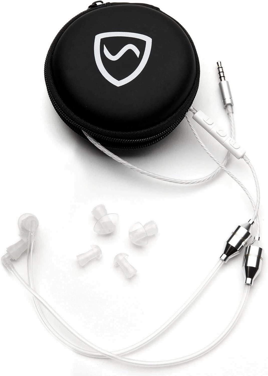 Shield Your Body Air Tube Headset, Stereo Earbuds with Microphone and Case, Wired Anti Radiation Headphones, Built-in Controls, Works on Any Device with A Standard 3.5mm Audio Jack, White