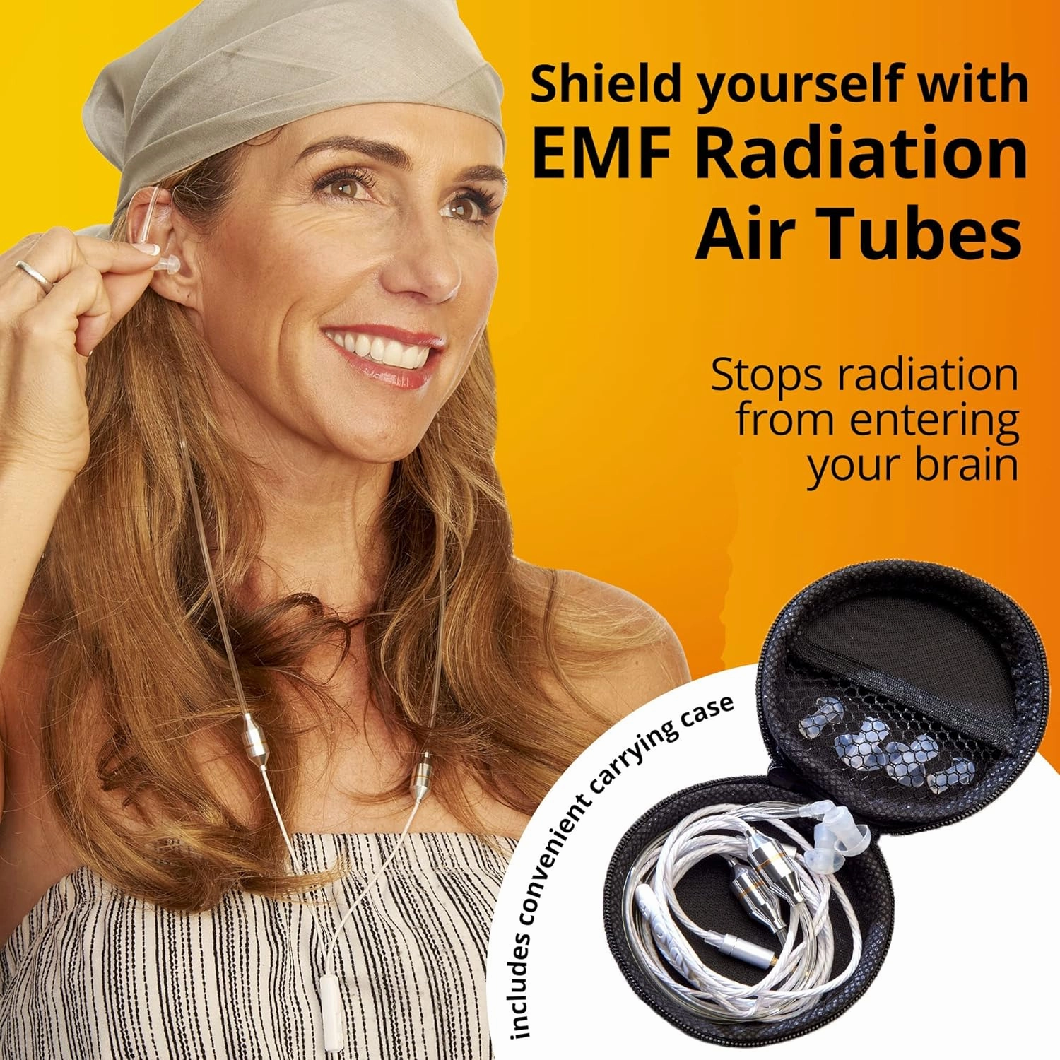 Shield Your Body Air Tube Headset, Stereo Earbuds with Microphone and Case, Wired Anti Radiation Headphones, Built-in Controls, Works on Any Device with A Standard 3.5mm Audio Jack, White