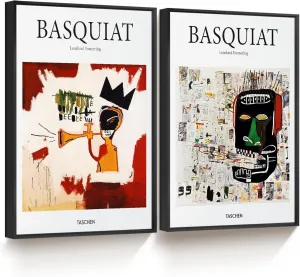 shihuakou1.1 Frame Basquiat Wall Art Set of 2, Jean Michel Basquiat Colorful Graffiti Canvas for Bedroom Living Room Offico 16x24 in