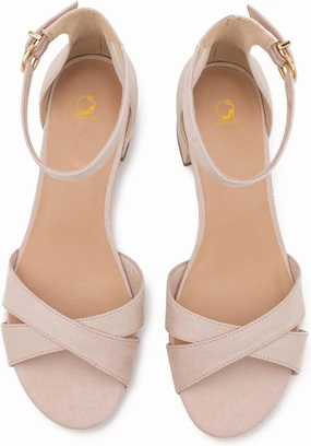 SHODENSE Women Ankle Strap Chunky Low Heel Sandals Cross Strap Comfortable Round Open Toe Suede Sandal Heels Criss Cross Basic 2 inch Mid Block Heel Sandals Summer Peep Toe Buckled Wedding Office 4-11 M US