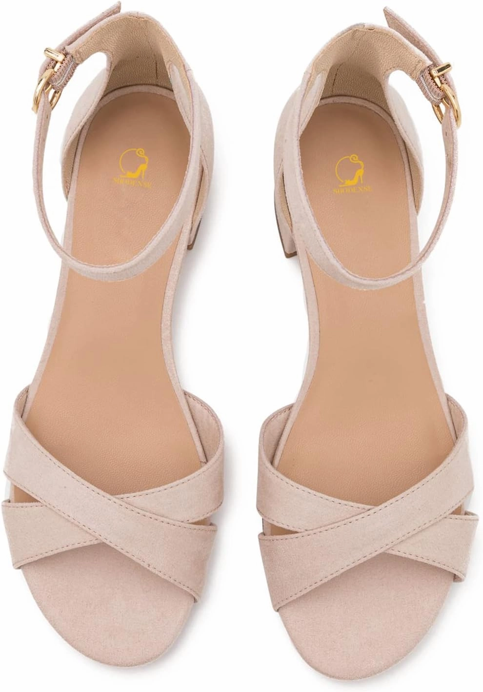 SHODENSE Women Ankle Strap Chunky Low Heel Sandals Cross Strap Comfortable Round Open Toe Suede Sandal Heels Criss Cross Basic 2 inch Mid Block Heel Sandals Summer Peep Toe Buckled Wedding Office 4-11 M US