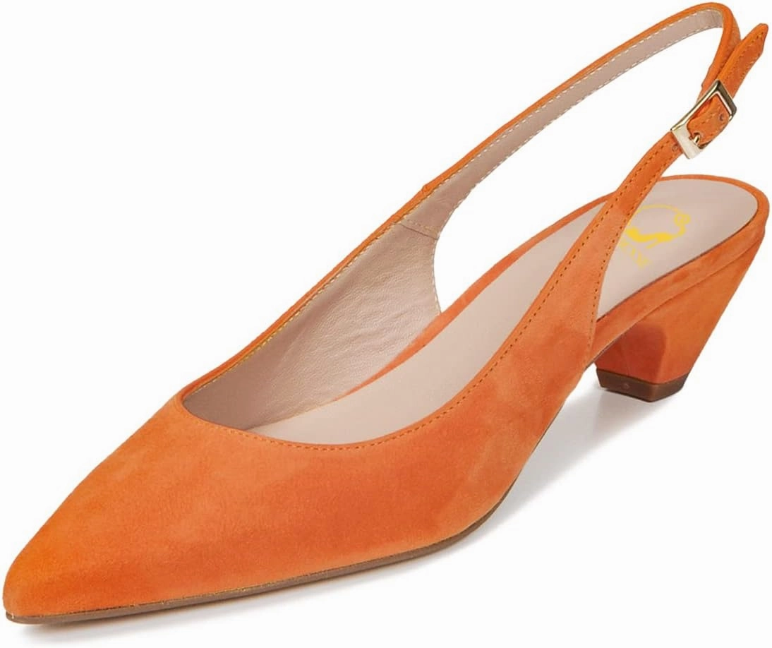 SHODENSE Women Low Kitten Heels Slingback Pumps Shoes Closed Pointed Toe Suede Sandals Ankle Buckle Strap Backless Chunky Block Heel Dress Shoes Ladies Office Work Wedding Party Shoe Comfort 4-11 M US