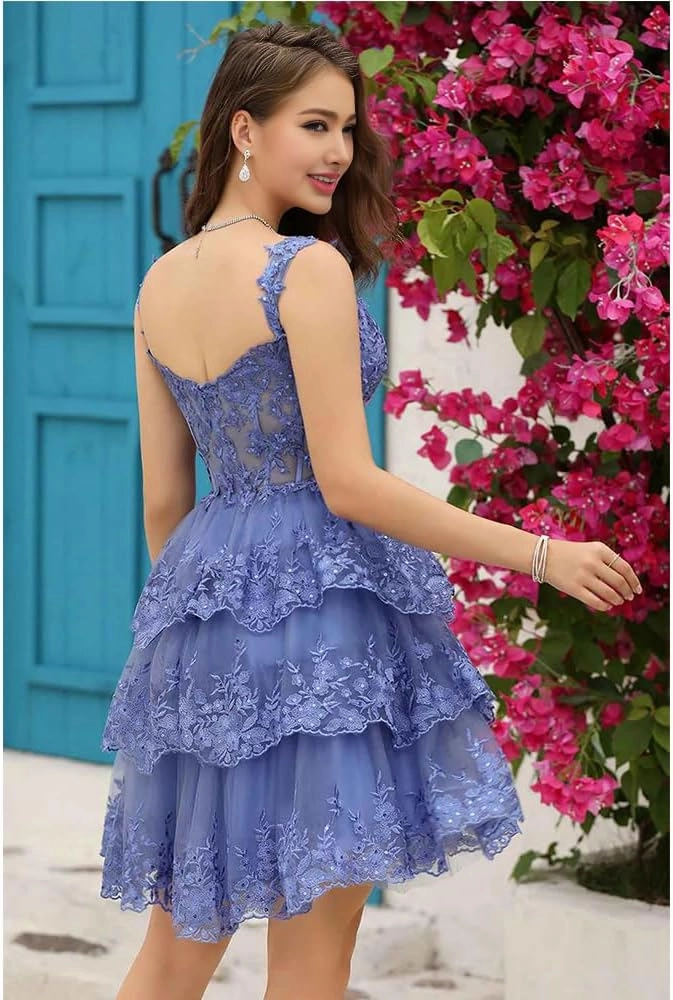 Short Graduation Dress Off Shoulder Corset Strapless Tiered Homecoming Dress