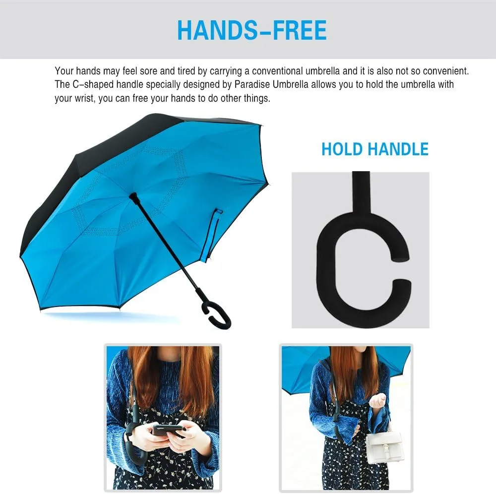 SIEPASA 49/56 Inch Inverted Reverse Upside Down Umbrella, Extra Large Double Canopy Vented Windproof Waterproof Stick Golf Umbrellas with C-shape Handle.