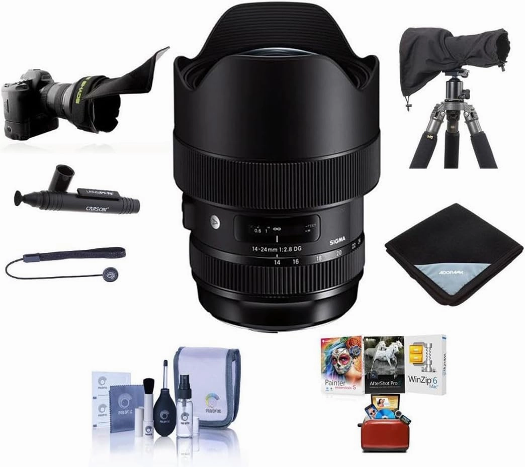 Sigma 14-24mm F2.8 DG HSM Art Wide-Angle Zoom Lens, for Canon EOS Cameras (212954) - Bundle withLensCoat Rain Cover, Shade, Wrap, LensPen, Corel Mac Software Pack, Cleaning Kit