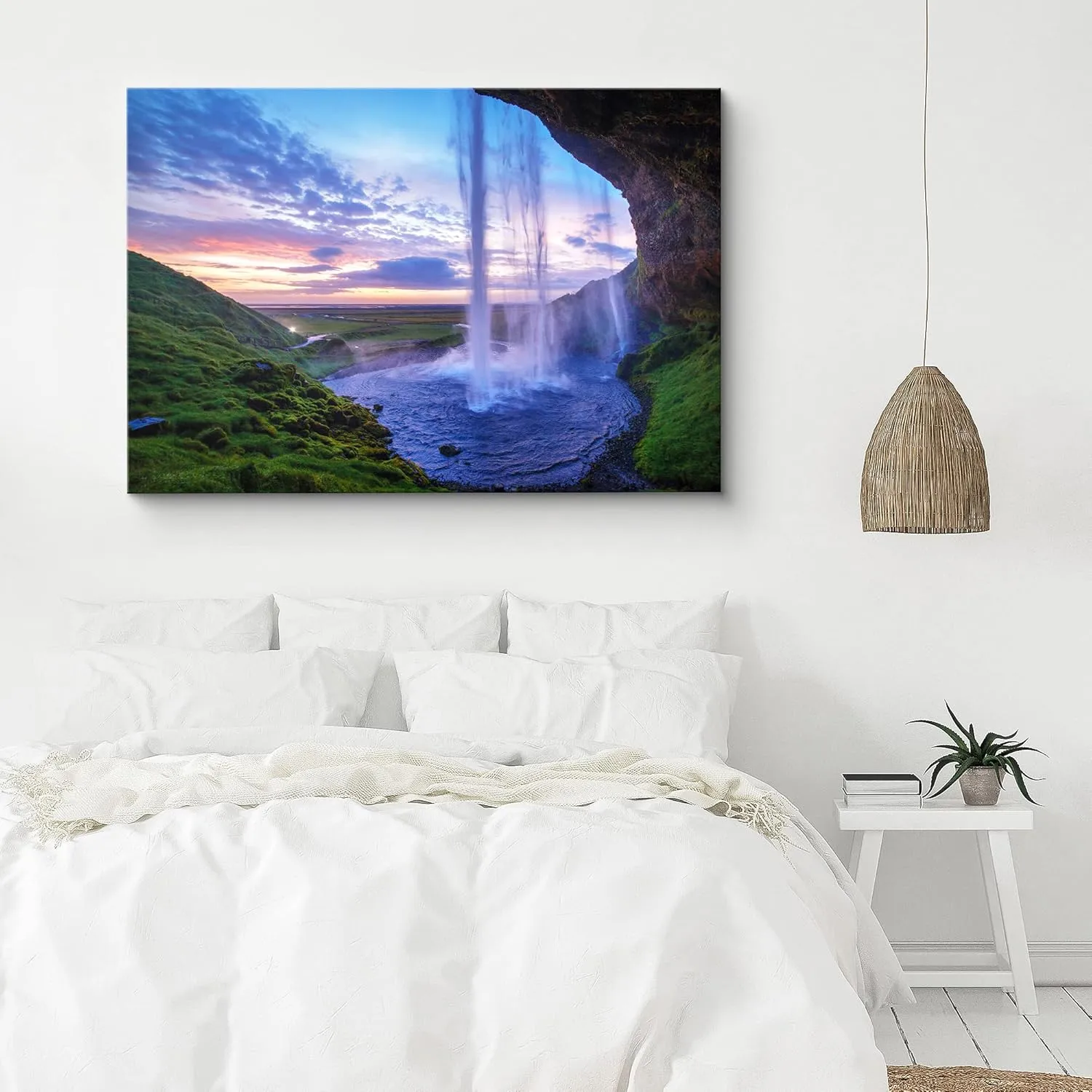 SIGNFORD Canvas Print Wall Art Waterfall Pool at Sunset Nature Wilderness Photography Realism Rustic Landscape Colorful Multicolor Ultra for Living Room, Bedroom, Office - 24"x36"