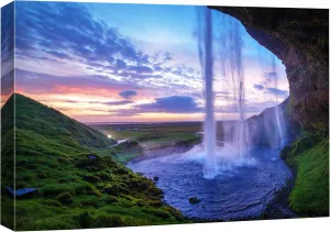 SIGNFORD Canvas Print Wall Art Waterfall Pool at Sunset Nature Wilderness Photography Realism Rustic Landscape Colorful Multicolor Ultra for Living Room, Bedroom, Office - 24"x36"