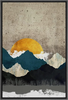 SIGNFORD Canvas Print Wall Art Teal Gold Mountain Range Sunrise Nature Abstract Illustrations Modern Art Farmhouse/Country Landscape Zen Colorful for Living Room, Bedroom, Office - 16"x24" Black