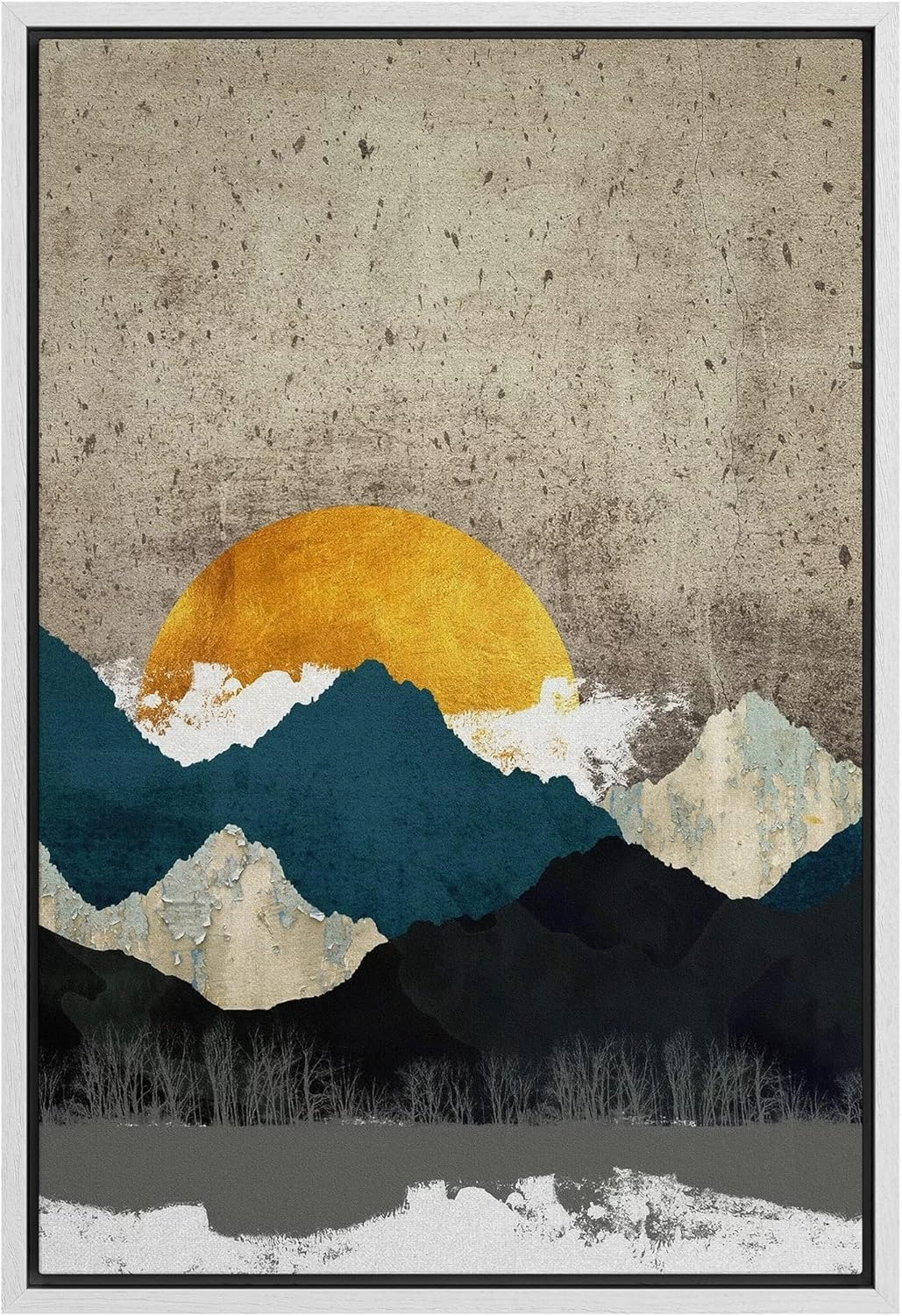 SIGNFORD Canvas Print Wall Art Teal Gold Mountain Range Sunrise Nature Abstract Illustrations Modern Art Farmhouse/Country Landscape Zen Colorful for Living Room, Bedroom, Office - 16"x24" White