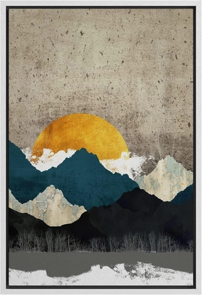 SIGNFORD Canvas Print Wall Art Teal Gold Mountain Range Sunrise Nature Abstract Illustrations Modern Art Farmhouse/Country Landscape Zen Colorful for Living Room, Bedroom, Office - 16"x24" White