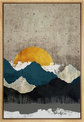 SIGNFORD Canvas Print Wall Art Teal Gold Mountain Range Sunrise Nature Abstract Illustrations Modern Art Farmhouse/Country Landscape Zen Colorful for Living Room, Bedroom, Office - 24"x36" Natural