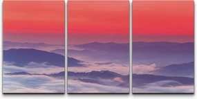 SIGNFORD Canvas Wall Art Orange Red Sunset Over Foggy Mountains Tops Landscape Wilderness Photography Minimalism Modern Panoramic Colorful Ultra for Living Room, Bedroom, Office - 24"x36" x 3 Panels
