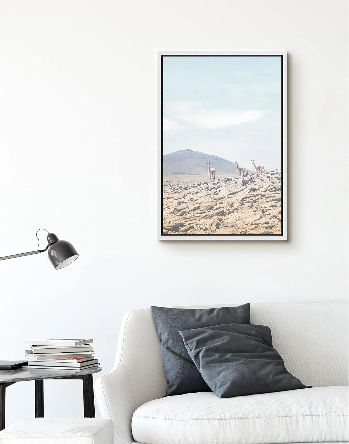 SIGNFORD Framed Canvas Print Wall Art Arabian Desert Landscape with Camel Trio Places Wilderness Photography Realism Southwest Scenic Colorful for Living Room, Bedroom, Office - 16x24 White
