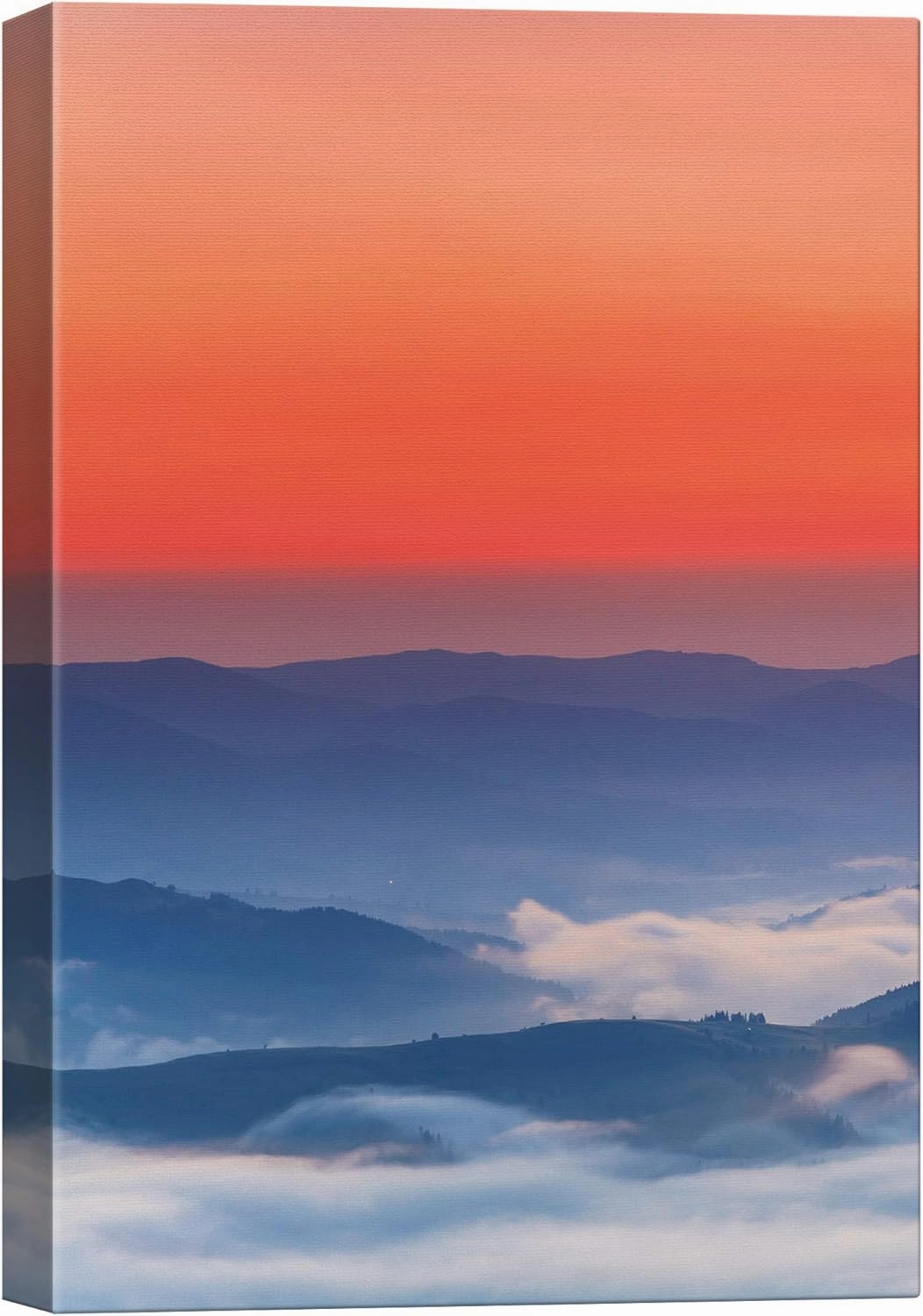 SIGNWIN Canvas Wall Art Red and Orange Sky Over Blue Foggy Mountain Tops Landscape Wilderness Photography Modern Art Contemporary Scenic Colorful Ultra for Living Room, Bedroom, Office - 16x24 inches