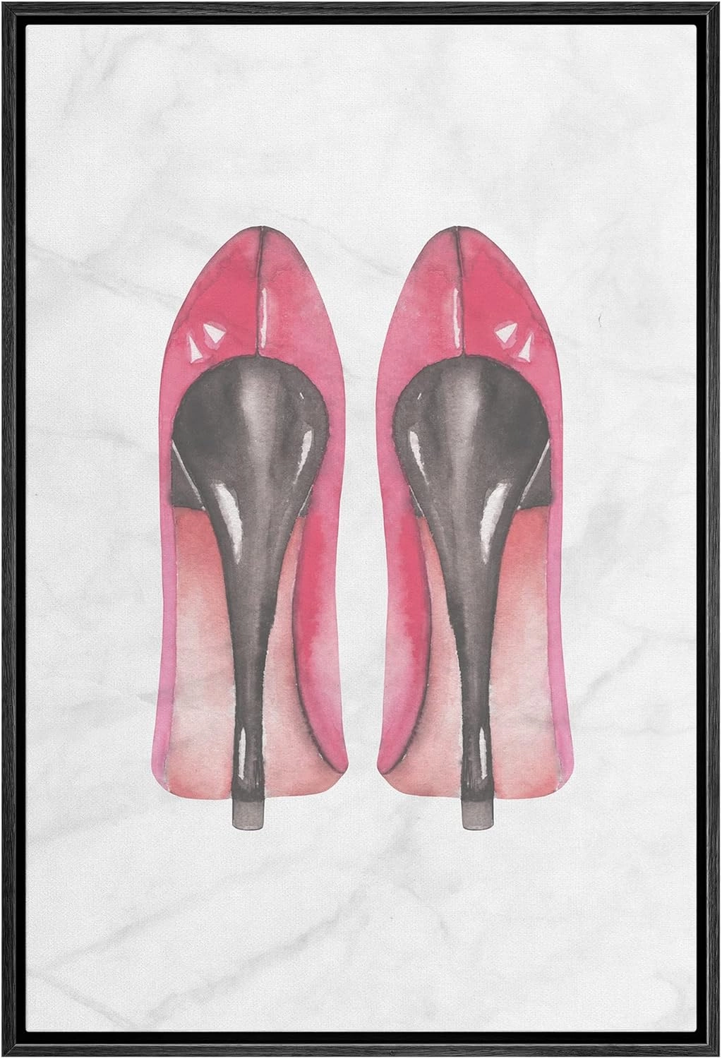 SIGNWIN Framed Canvas Print Wall Art Pink Women's High Heel Pumps Shoes Fashion Pop Culture Illustrations Modern Art Glam Chic Colorful Multicolor for Living Room, Bedroom, Office - 16"x24" Black