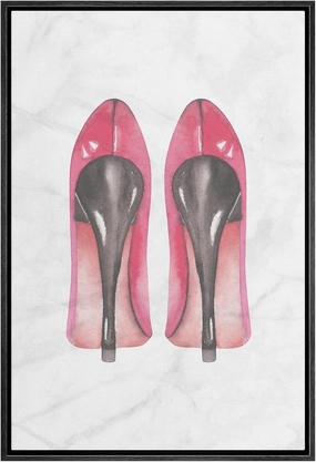SIGNWIN Framed Canvas Print Wall Art Pink Women's High Heel Pumps Shoes Fashion Pop Culture Illustrations Modern Art Glam Chic Colorful Multicolor for Living Room, Bedroom, Office - 16"x24" Black