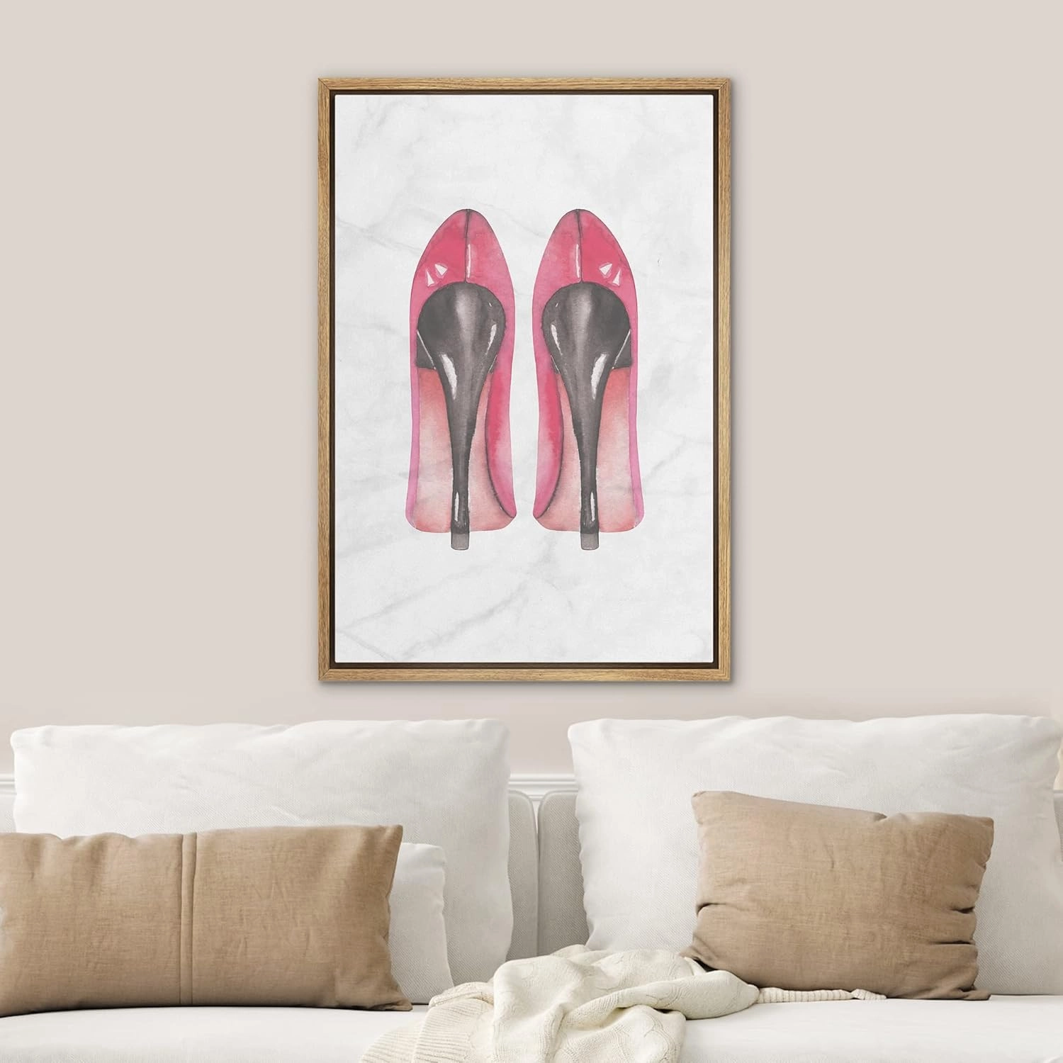 SIGNWIN Framed Canvas Print Wall Art Pink Women's High Heel Pumps Shoes Fashion Pop Culture Illustrations Modern Art Glam Chic Colorful Multicolor for Living Room, Bedroom, Office - 16"x24" Natural