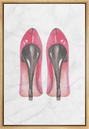 SIGNWIN Framed Canvas Print Wall Art Pink Women's High Heel Pumps Shoes Fashion Pop Culture Illustrations Modern Art Glam Chic Colorful Multicolor for Living Room, Bedroom, Office - 16"x24" Natural