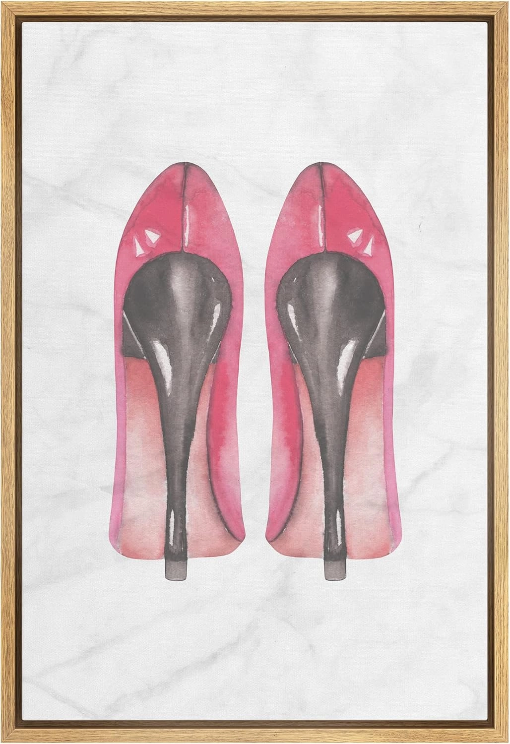 SIGNWIN Framed Canvas Print Wall Art Pink Women's High Heel Pumps Shoes Fashion Pop Culture Illustrations Modern Art Glam Chic Colorful Multicolor for Living Room, Bedroom, Office - 24"x36" Natural