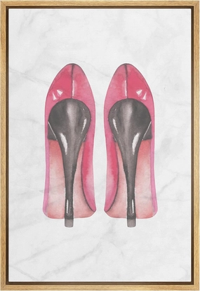 SIGNWIN Framed Canvas Print Wall Art Pink Women's High Heel Pumps Shoes Fashion Pop Culture Illustrations Modern Art Glam Chic Colorful Multicolor for Living Room, Bedroom, Office - 24"x36" Natural