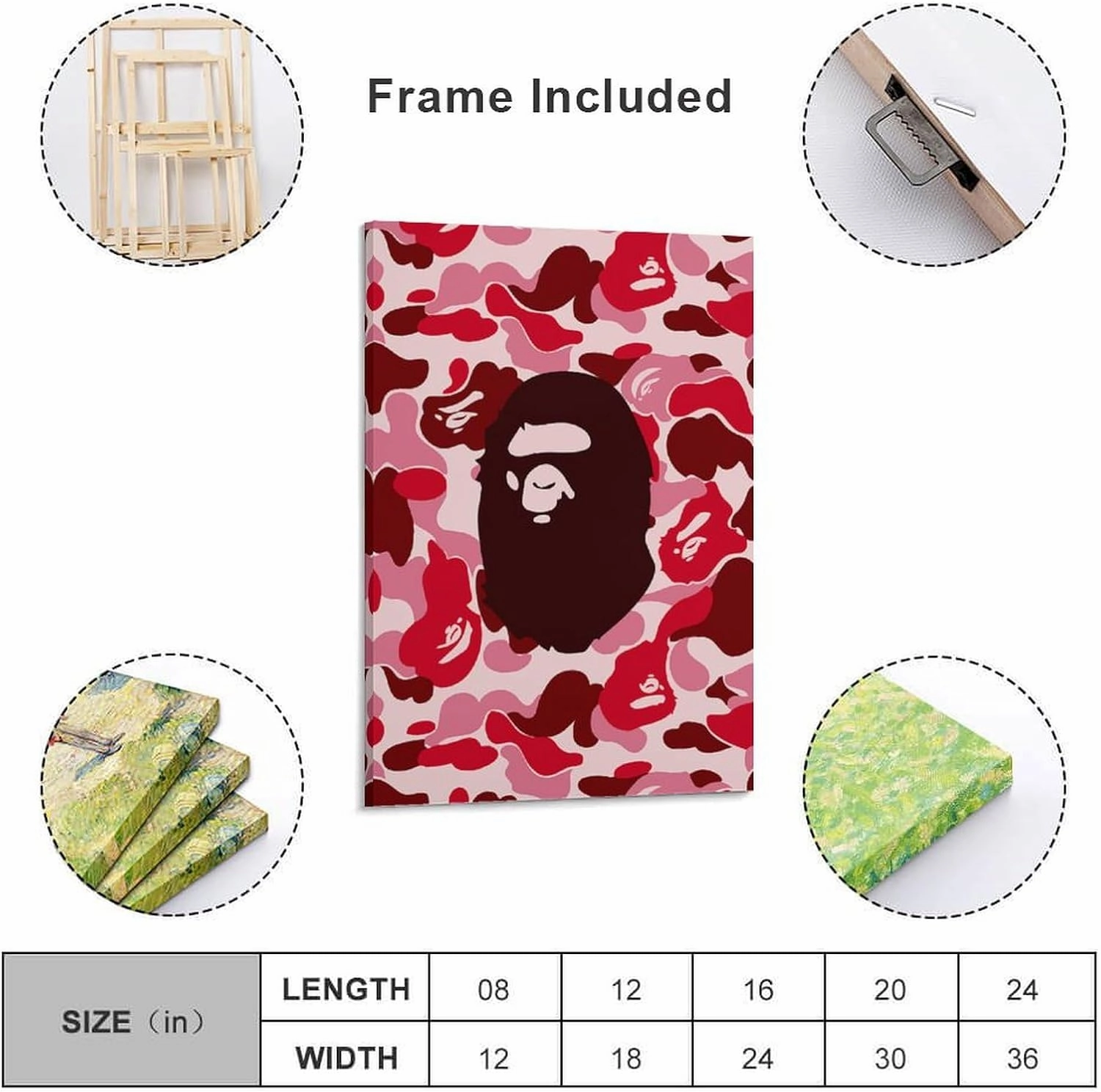 silanod Bape Camo Monkey Hypebeast Room Aesthetic Posters Poster For Living Room Bedroom Bathroom Office Kitchen Decor Frame-style12x18inch(30x45cm)