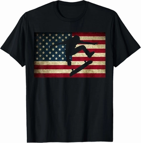 Skateboarding T Shirt Skater Skate Board American Flag Tee T-Shirt