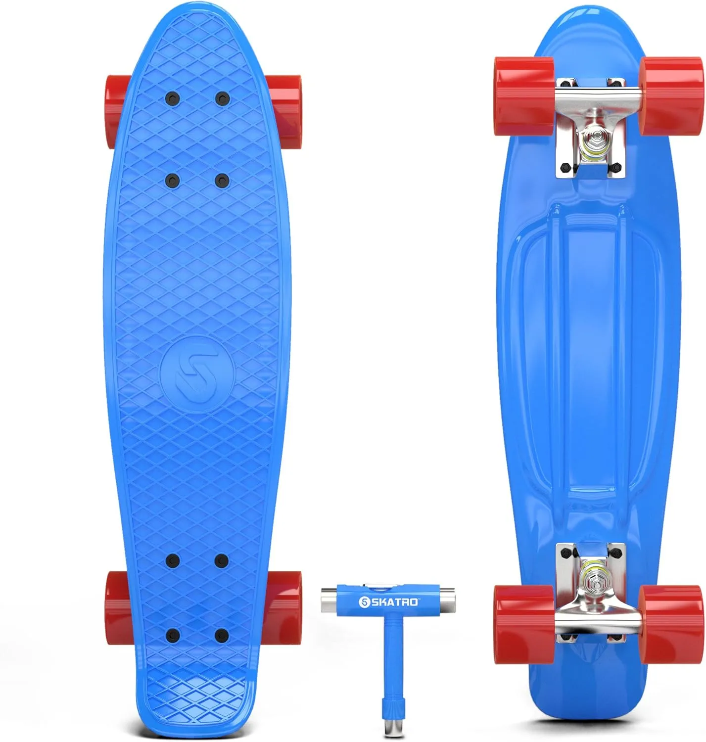 Skatro Mini Cruiser Skateboard. 22x6inch Retro Style Plastic Board Comes Complete