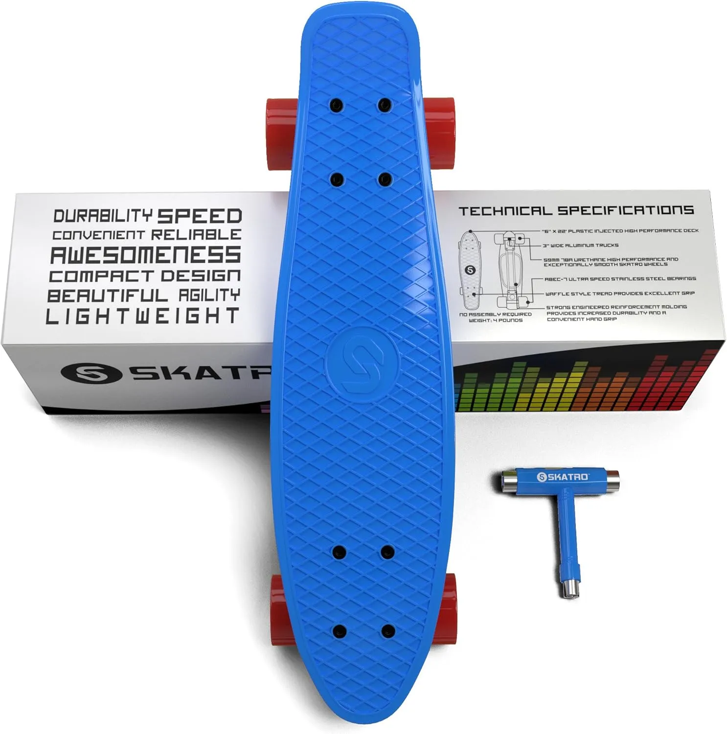 Skatro Mini Cruiser Skateboard. 22x6inch Retro Style Plastic Board Comes Complete