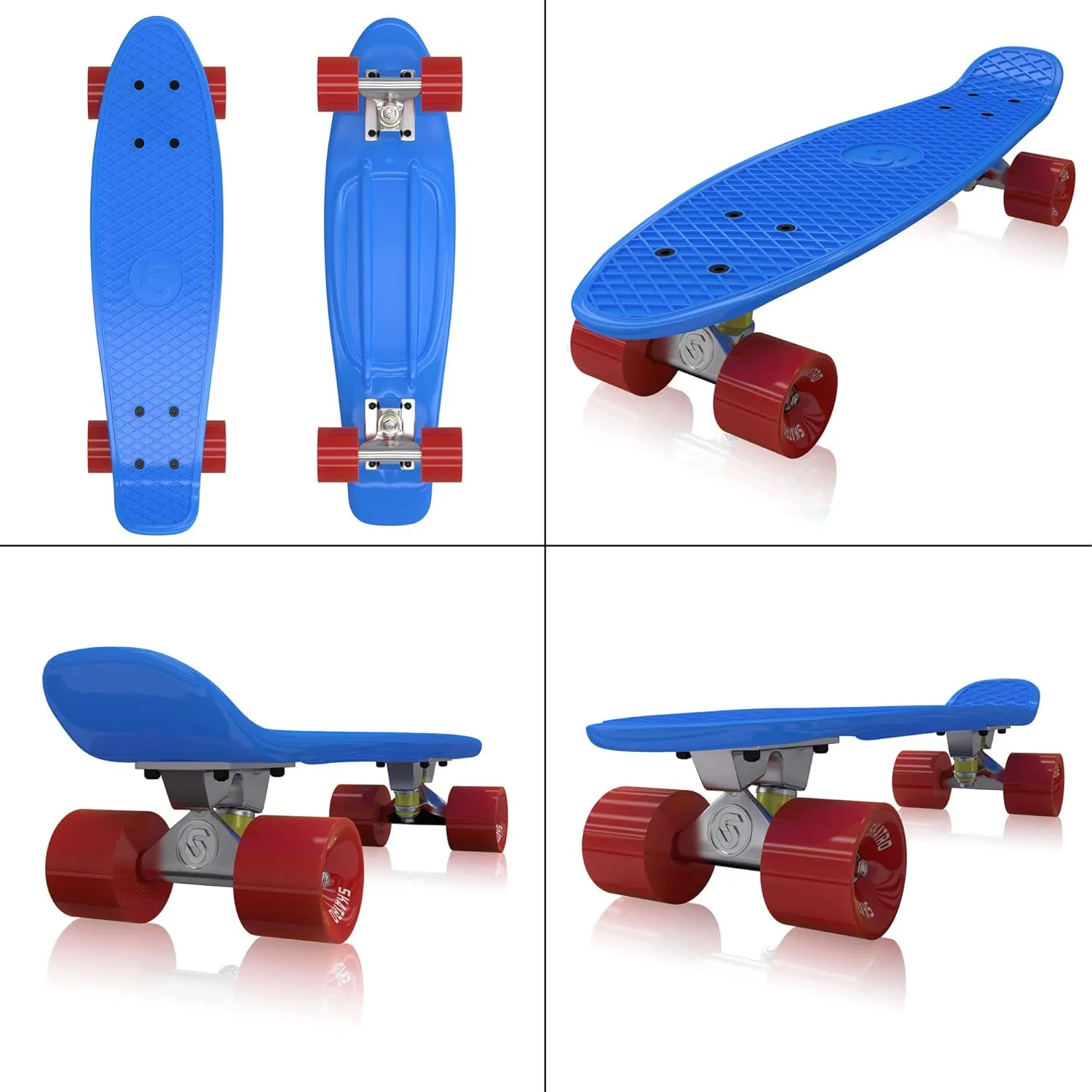 Skatro Mini Cruiser Skateboard. 22x6inch Retro Style Plastic Board Comes Complete