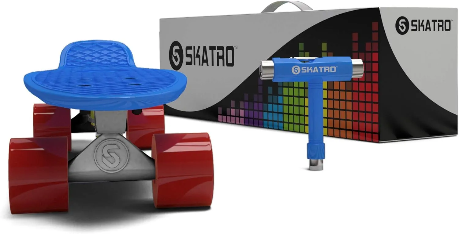 Skatro Mini Cruiser Skateboard. 22x6inch Retro Style Plastic Board Comes Complete