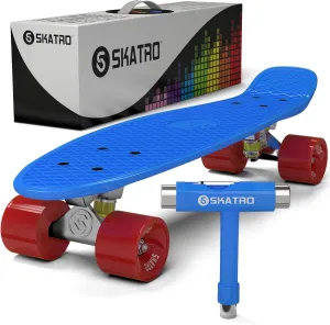 Skatro Mini Cruiser Skateboard. 22x6inch Retro Style Plastic Board Comes Complete