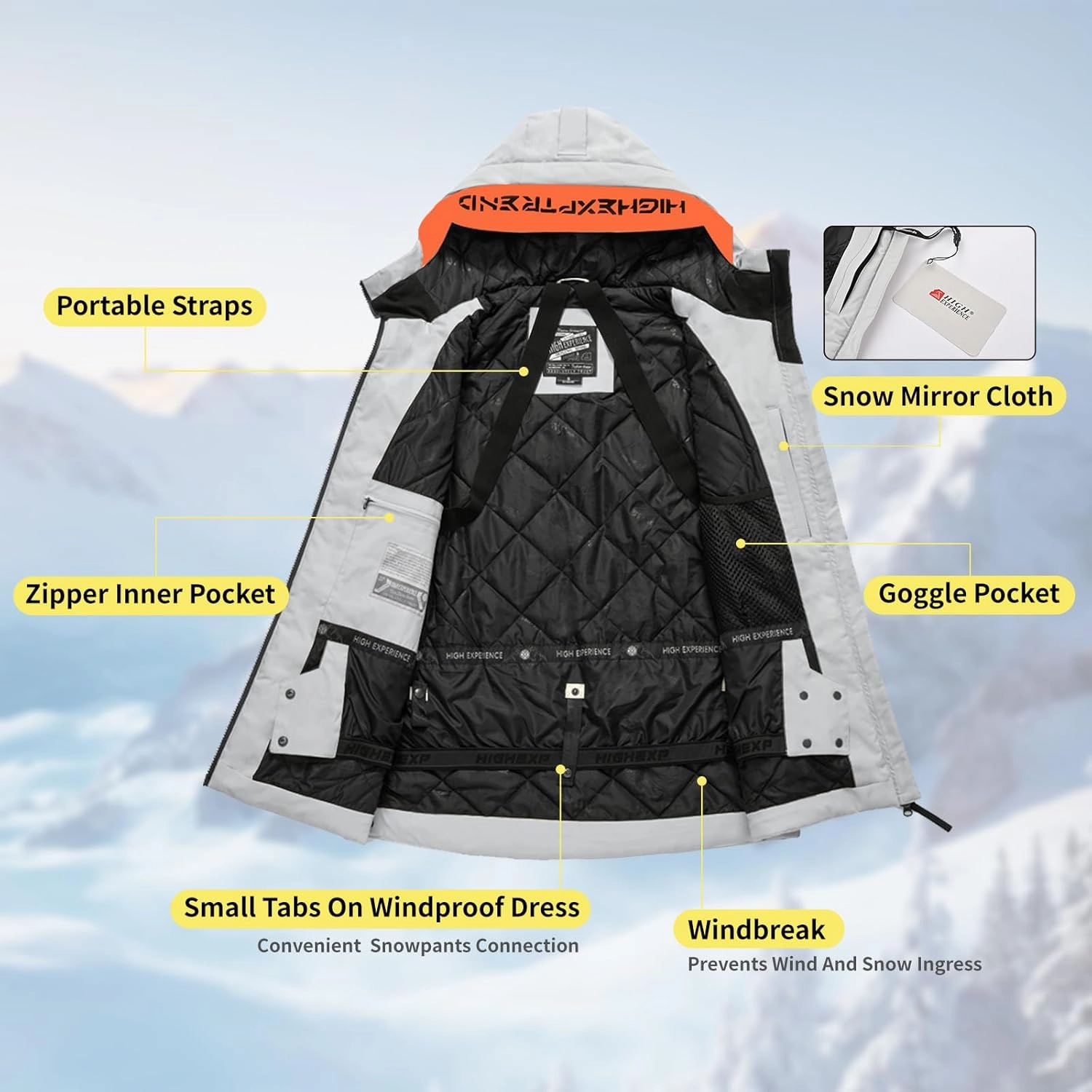 Ski Jacket Snowboard Coat Snow Winter Waterproof Insulated Windproof Baggy Warm Hooded Jacket for Men Women