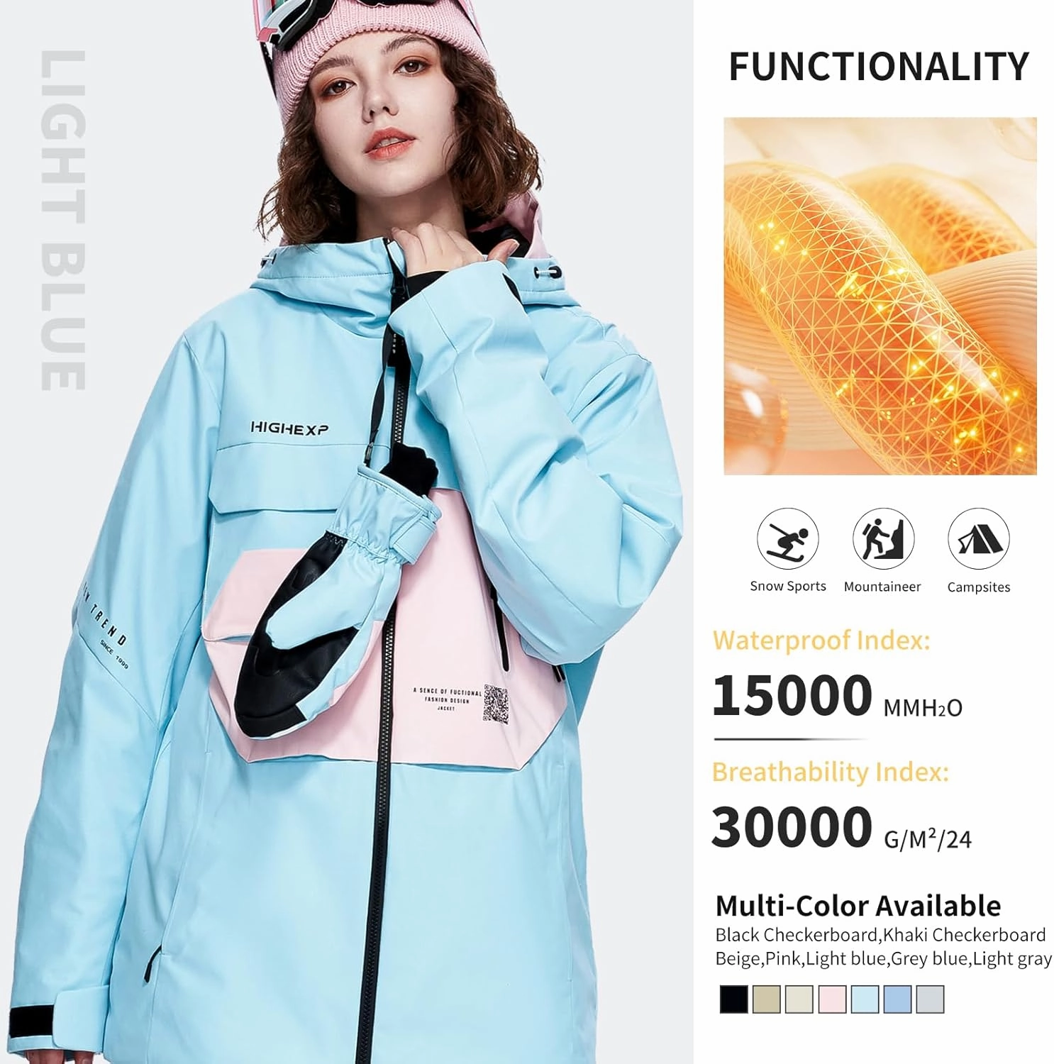 Ski Jacket Snowboard Coat Snow Winter Waterproof Insulated Windproof Baggy Warm Hooded Jacket for Men Women