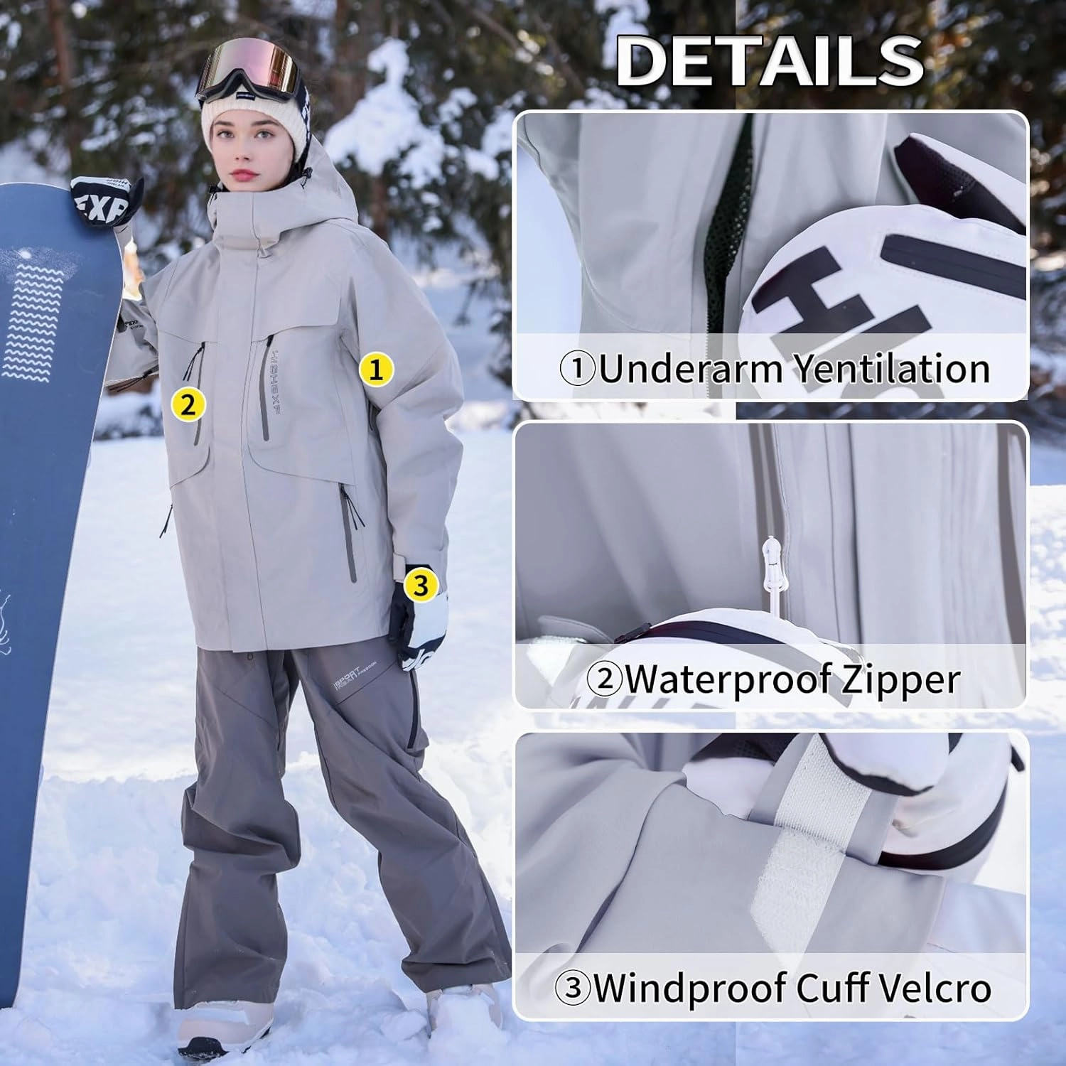 Ski Jacket Snowboard Coat Snow Winter Waterproof Insulated Windproof Baggy Warm Hooded Jacket for Men Women